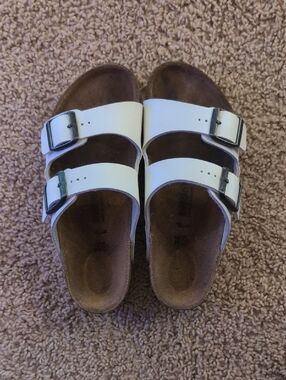 Kids Birkenstocks White Double-Buckle Slide Sandals